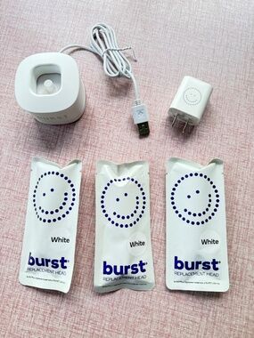 NWT! Burst Electric Toothbrush Replacement Heads + Charger + USB-A Adapter